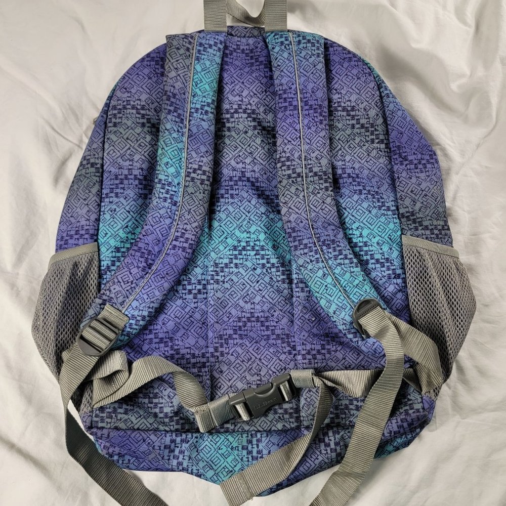 L.L. Bean Deluxe Book Pack Backpack Purple Blue Teal Geometric School 505445 - Picture 2 of 9